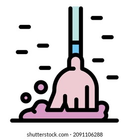 Broom and dust icon. Outline broom and dust vector icon color flat isolated