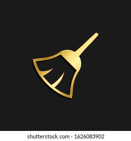 Broom, duster gold icon. Vector illustration of golden