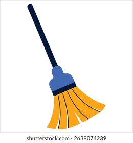Broom duster rubbing a vase, domestic cleaning concept. Vector illustration for household chores and hygiene themes.