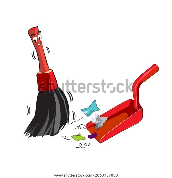 Broom Dustpan Cartoon Vector Illustration Cleaning Stock Vector