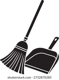 Broom and dustpan cleaning icon