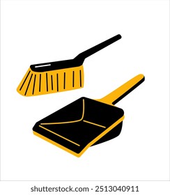Broom and dustpan. Cleaning tools. Vector flat illustration.