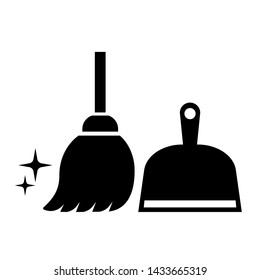 Broom and dustpan cleaning vector icon isolated on white background