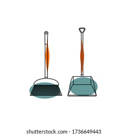 Ilustración del vector de contorno de Broom y Dustpan Garbage. buena plantilla para limpiar el diseño.
