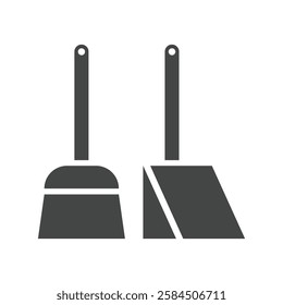 Broom and Dustpan Icon, Cleaning Equipment Set or Household Cleaning Tools