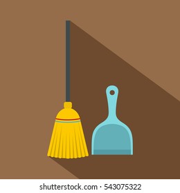 Broom and dustpan icon. Flat illustration of broom and dustpan vector icon for web
