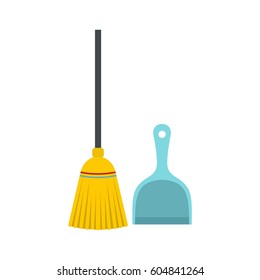 Broom and dustpan icon isolated on white background vector illustration