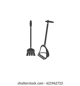 Broom and dustpan icon isolated on white background background