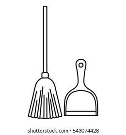 Broom and dustpan icon. Outline illustration of broom and dustpan vector icon for web