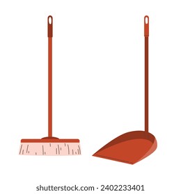 Broom and dustpan. Modern flat vector illustration isolated on white background