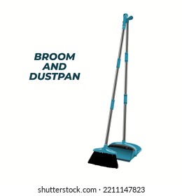 Broom und Dustpan Vektorgrafik in blauer medizinischer Farbe. Flacher Cartoon halbrealistische Design-Stil. Geeignet und perfekt für viele Zwecke, wie z.B. Gesundheits- und medizinisches Design-Material.