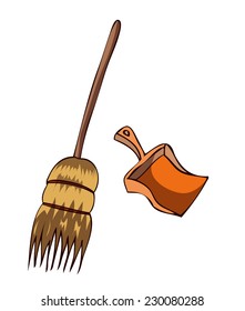 Broom and Dustpan, Vector Illustration isolated on a White Background. 