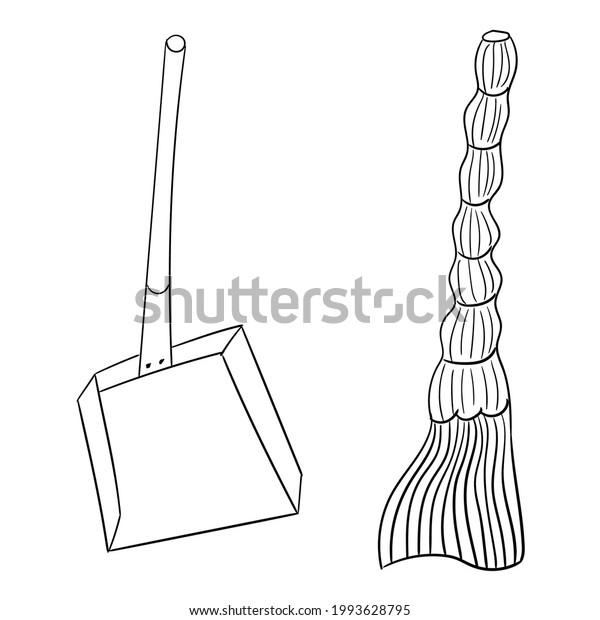 Broom Dustpan Vector Illustration Style Line Stock Vector (Royalty Free