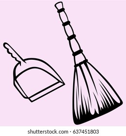 broom and dustpan vector silhouette isolated