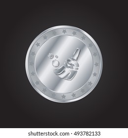 Broom embossed realistic silver / platinum coin precious Icon / Logo Design