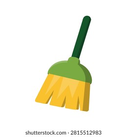 Broom features a sturdy green handle and bright yellow bristles for effective sweeping tasks
