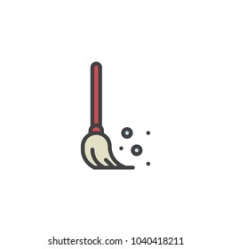 Broom filled outline icon, line vector sign, linear colorful pictogram isolated on white. Sweeping broom symbol, logo illustration. Pixel perfect vector graphics