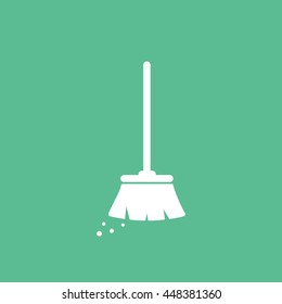 Broom Flat Icon On Green Background