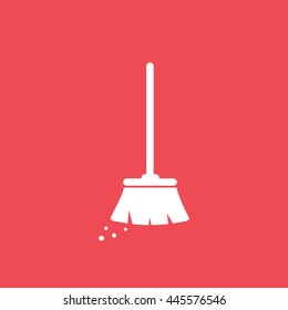 Broom Flat Icon On Red Background