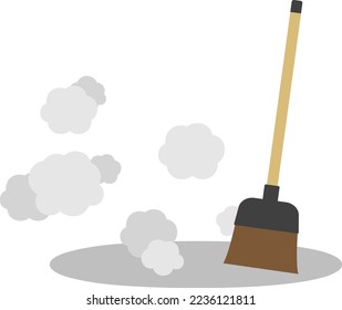 Broom and floating dust isolated vector illustration.