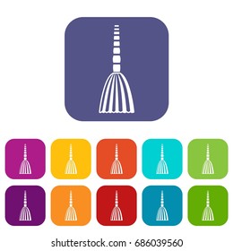 Broom floor icons set vector illustration in flat style in colors red, blue, green, and other