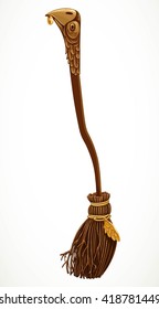 Broom for flying for witch isolated on a white background