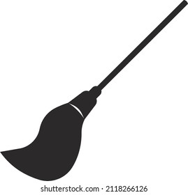 A broom for garbage collection. Black flat symbol. Isolated image on a white background.