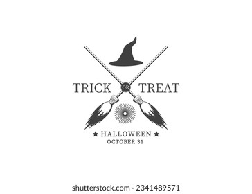broom halloween logo, hat, witch clipart illustration