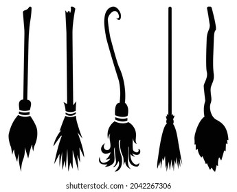 broom Halloween witch silhouette vector