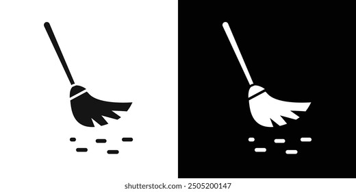 Broom icon (2) logo sign vector outline in black and white color
