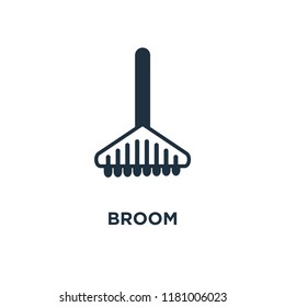 Broom icon. Black filled vector illustration. Broom symbol on white background. Can be used in web and mobile.