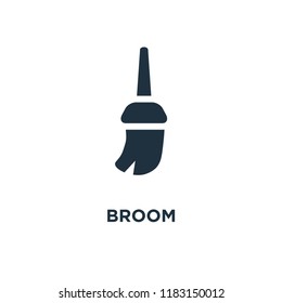 Broom icon. Black filled vector illustration. Broom symbol on white background. Can be used in web and mobile.