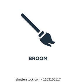 Broom icon. Black filled vector illustration. Broom symbol on white background. Can be used in web and mobile.
