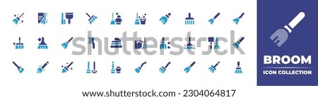 Broom icon collection. Duotone color. Vector illustration. Containing clean, data cleaning, cleanup, broom, mop, house cleaning, cleaning brush, brush, cleaning, witch broom, magic broom, dustpan.