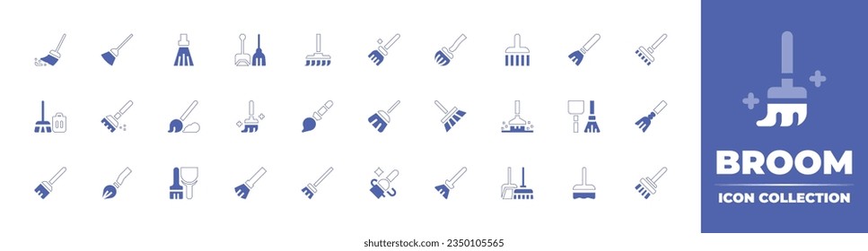 Broom icon collection. Duotone style line stroke and bold. Vector illustration. Containing sweeping, broom, magic broom, sweeping broom, dustpan, cleaning, and more.