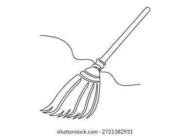 Icono de escoba continuo de una línea de dibujo estilo minimalista aislar contorno