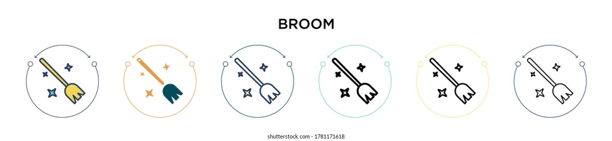 Broom-Icon in vollem, dünnen Linie, Umriss und Strich-Stil. Vektorgrafik von zwei farbigen und schwarz-braunen Vektorgrafiken-Designs kann für mobile, ui, web-basierte