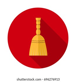 broom icon in flat style with long shadow, isolated vector illustration on red transparent background