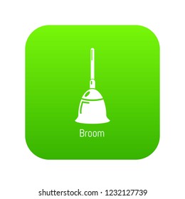Broom icon green vector isolated on white background