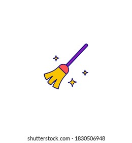 Broom icon. Halloween icon. Simple, flat, outline, color. Filled color icon.
