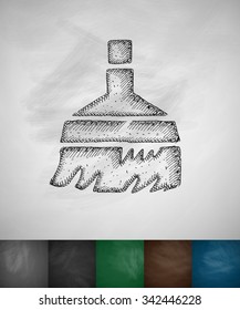 broom icon. Hand drawn vector illustration. Chalkboard Design