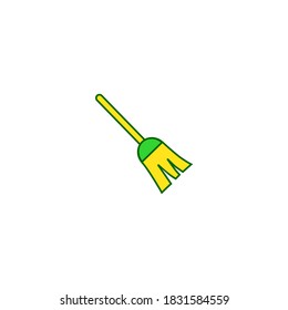 Broom icon. Kitchen and utensil icon. simple, flat, color, outline, yellow, green.