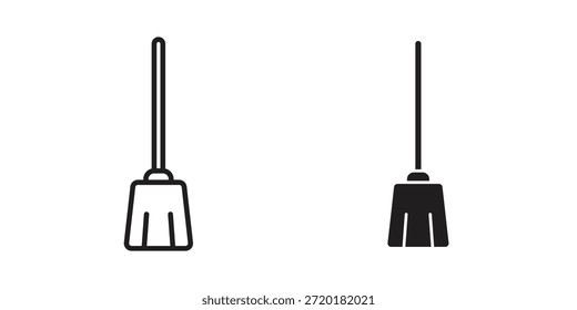 Besen-Symbol im Liniendesign. Einfacher Symbolvektor