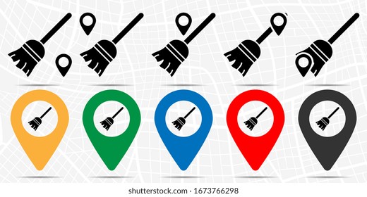 Broom icon in location set. Simple glyph, flat illustration element of autumn theme icons