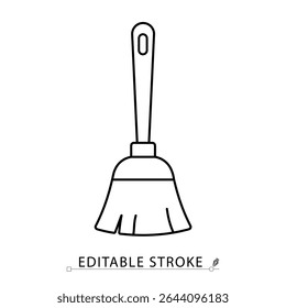 Broom icon in minimal linear style with editable stroke. Symbol of cleaning, hygiene, household chores, sweeping, sanitation, dust removal, and home maintenance visuals. Cleaning, hygiene.