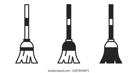 Icono de escoba sobre fondo blanco. Vector logo escoba ilustración.