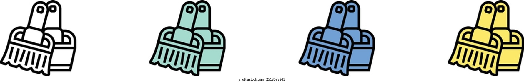 broom icon. Outline, Green, Blue and Yellow Style Design Isolated On White Background