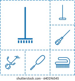 Broom icon. set of 6 broom outline icons such as mop, broom, dust brush, clean brush