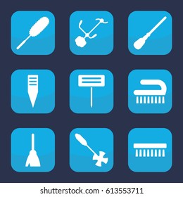 Broom icon. set of 9 filled broom icons such as broom, mop, dust brush, clean brush