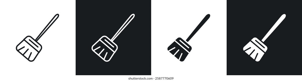 Broom icon set black and white colors. Graphic Vector icons pack